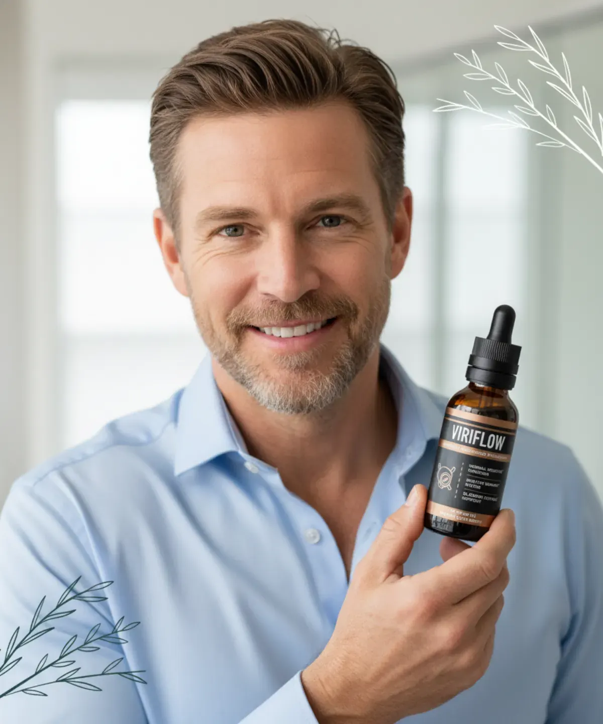 Smiling man in his late 50s relaxing comfortably at home, representing renewed prostate health and quality of life