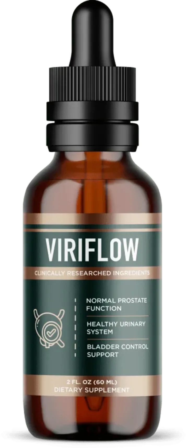 ViriFlow prostate support liquid drops, 60 ml dropper bottle, front label view